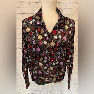 KATHIE LEE Christmas ornament/ball Button Up top Women's Long Sleeve small